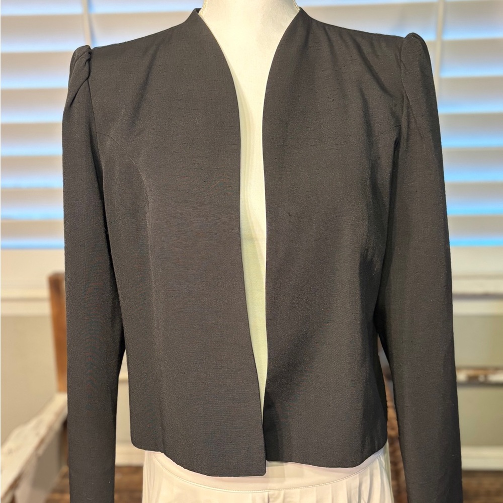 Vintage Womens Blazer Black with‎ Structured Shoulders Open Front Short Size 14